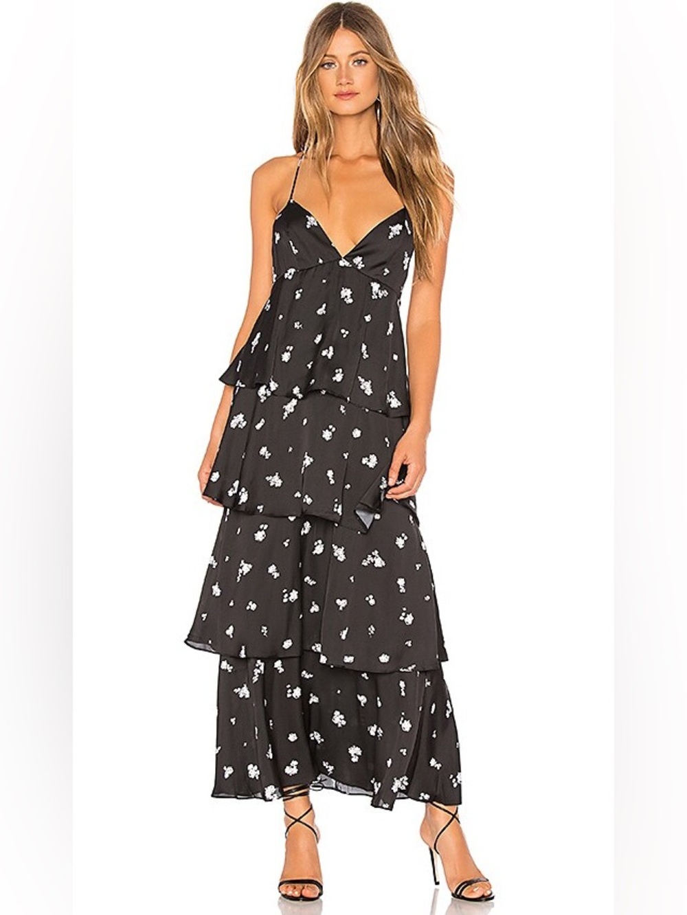 Bardot Dahlia Tiered Ruffle Dress Black Size 8, Feminine Romantic Boho Chic